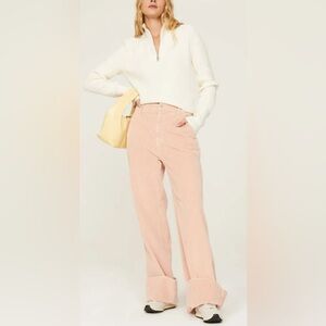 Theory Rosa Peach Ribbed Corduroy Wide Leg Cotton Blend Chinos Pants 4 Preppy